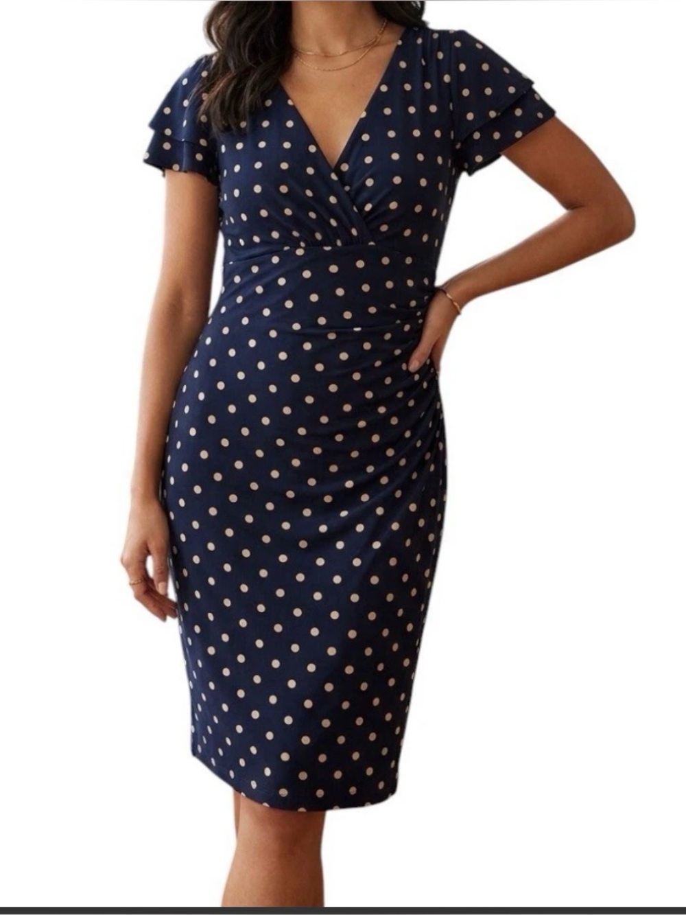 Ralph Lauren Navy and White Polka Dot Wrap-Style Dress